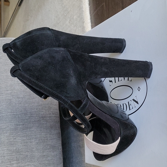 Steve Madden unleash platform sandal heel black nude color block 8.5 - Picture 4 of 9